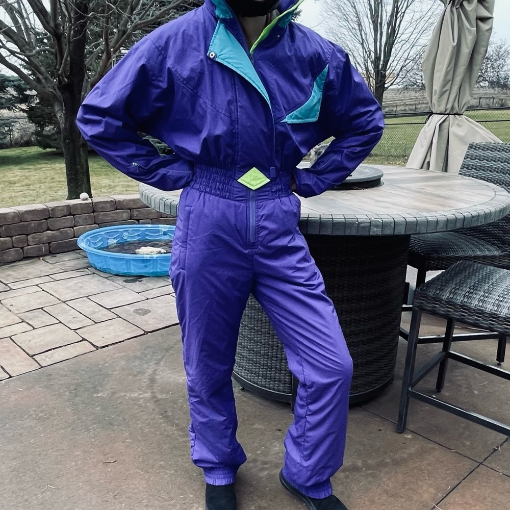 Vintage Obermeyer Dionne Women's Ski Snow Suit One Piece Jumpsuit Zip Purple 12
